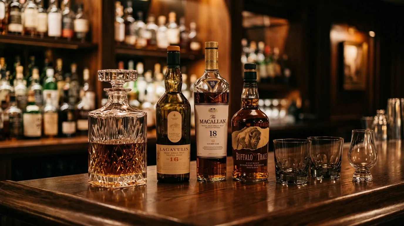 Use darker wood to anchor the room with warmth inspiration for a home whiskey lounge.